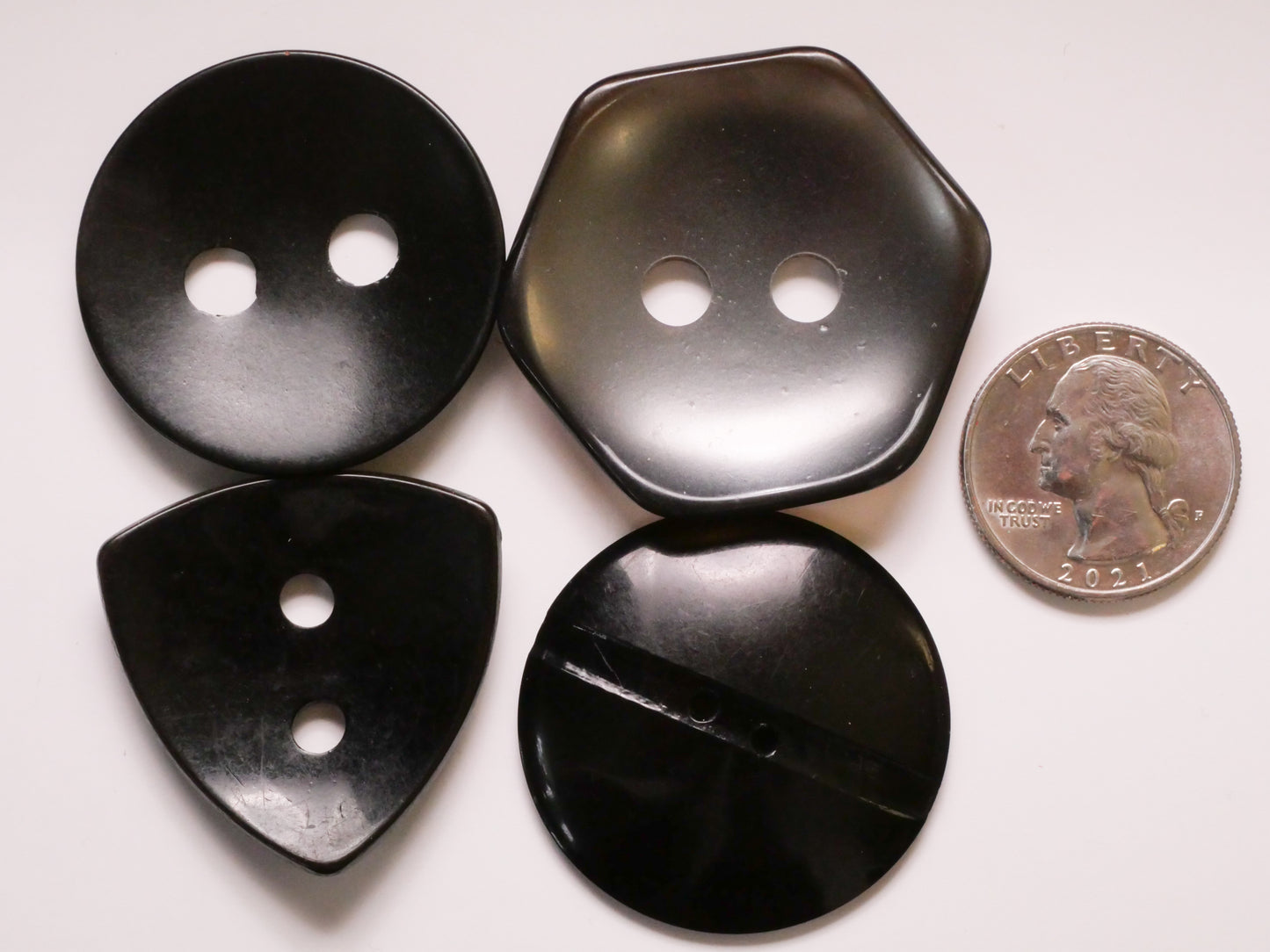 Geometric Large Black Gunmetal Vintage Plastic Set of Four Buttons 35-42mm