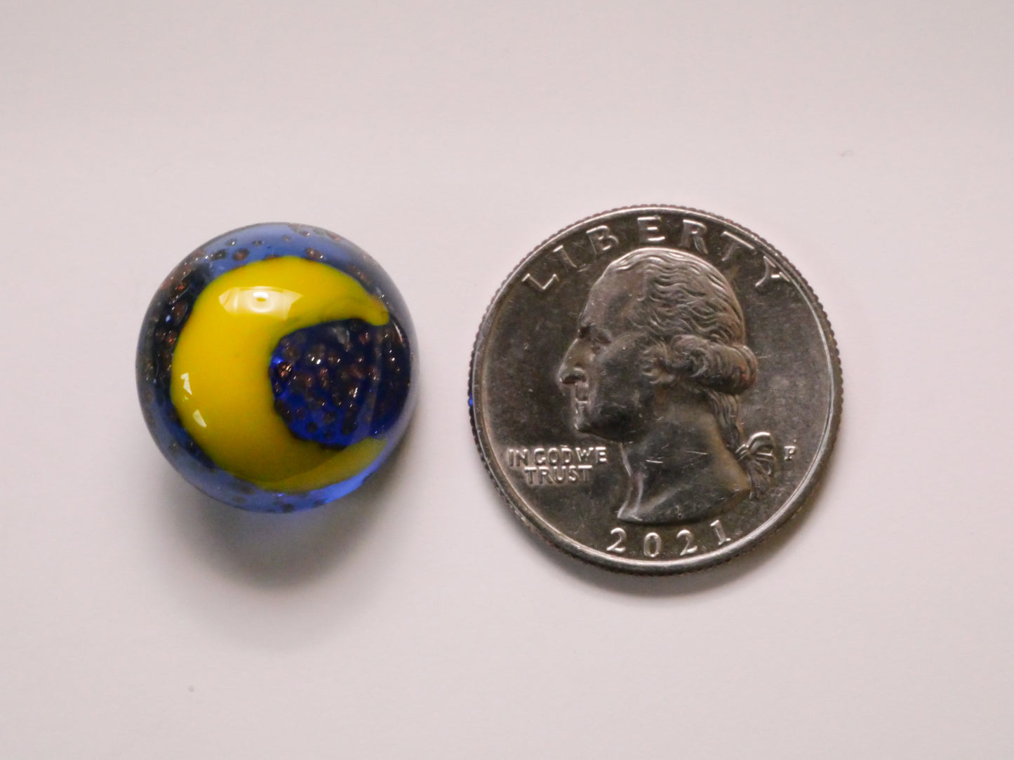 Crescent Moon Yellow Glitter Stars Lampwork Glass Button 19mm