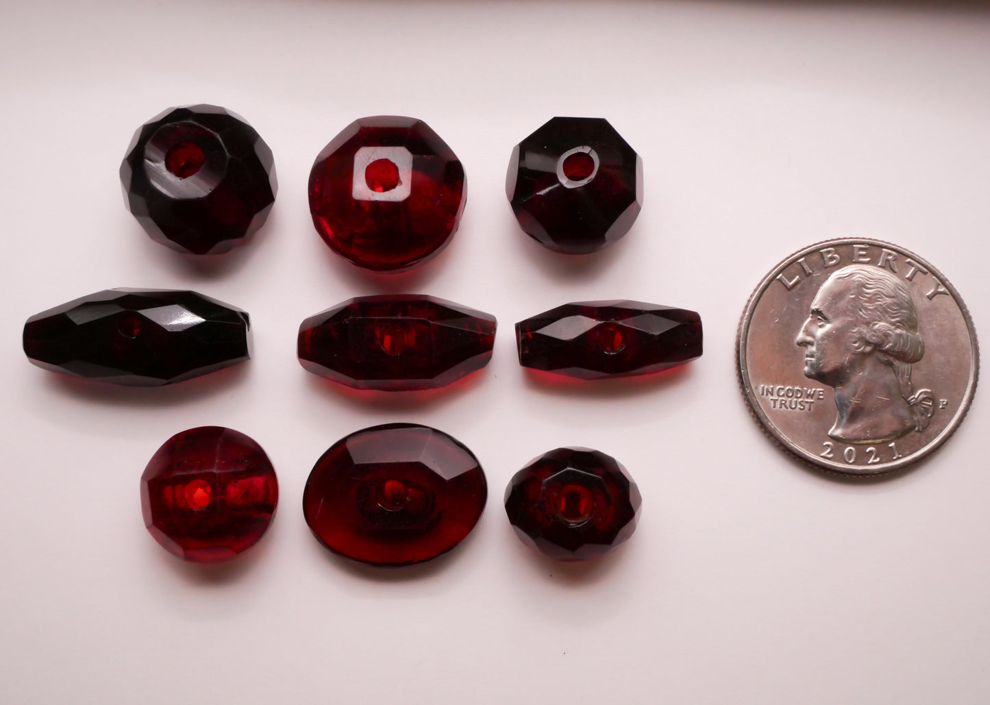 Cranberry Red Faceted Glass Whistle Button Various 8-23mm