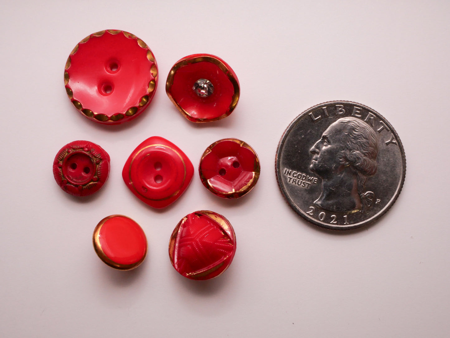 Red Glass Gold Accent Vintage Button Various 11-18mm