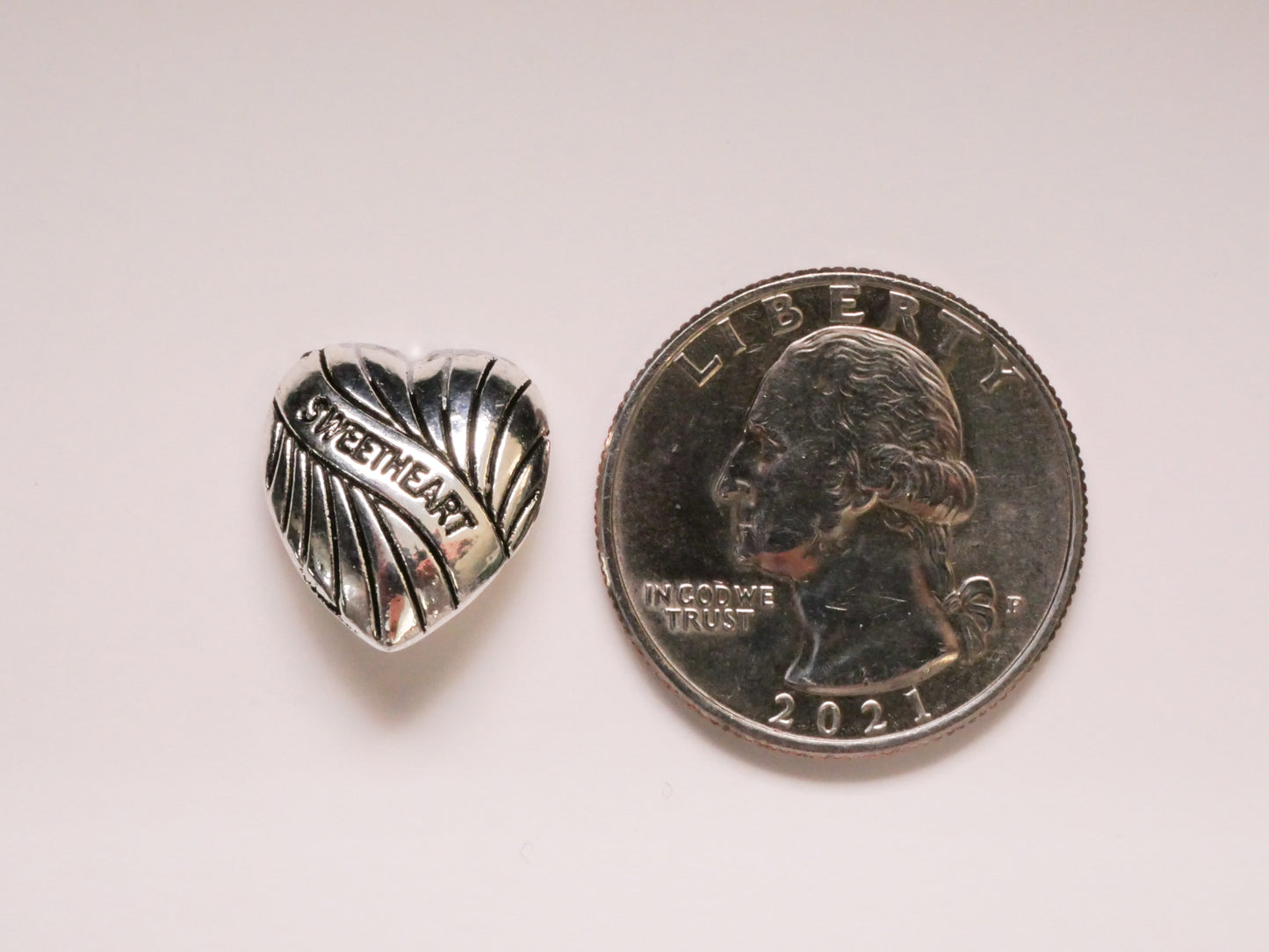 Sweetheart Banner Heart Verbal Silver Metal Button 14x16mm