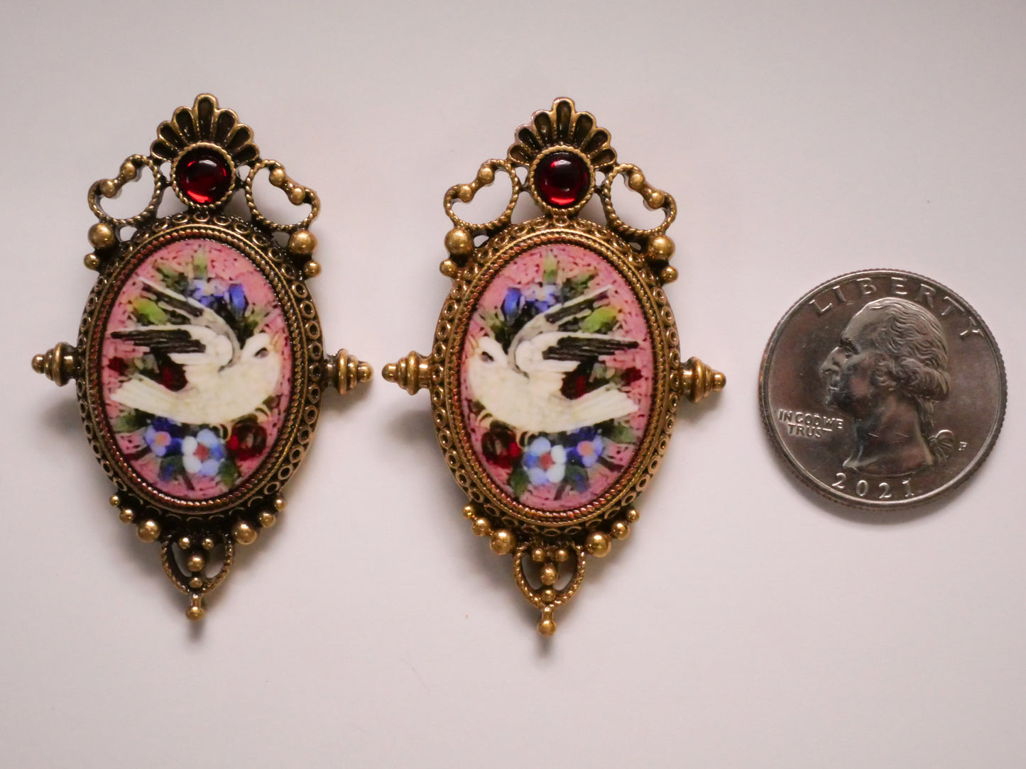 Bird Ornate Frame Reproduction Micro Mosaic Look Plastic Metal Large Button Various 34x53mm
