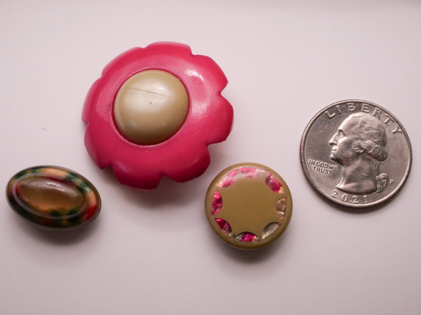 Hot Pink Tan Celluloid Early Plastic Vintage Button Various 14-33mm