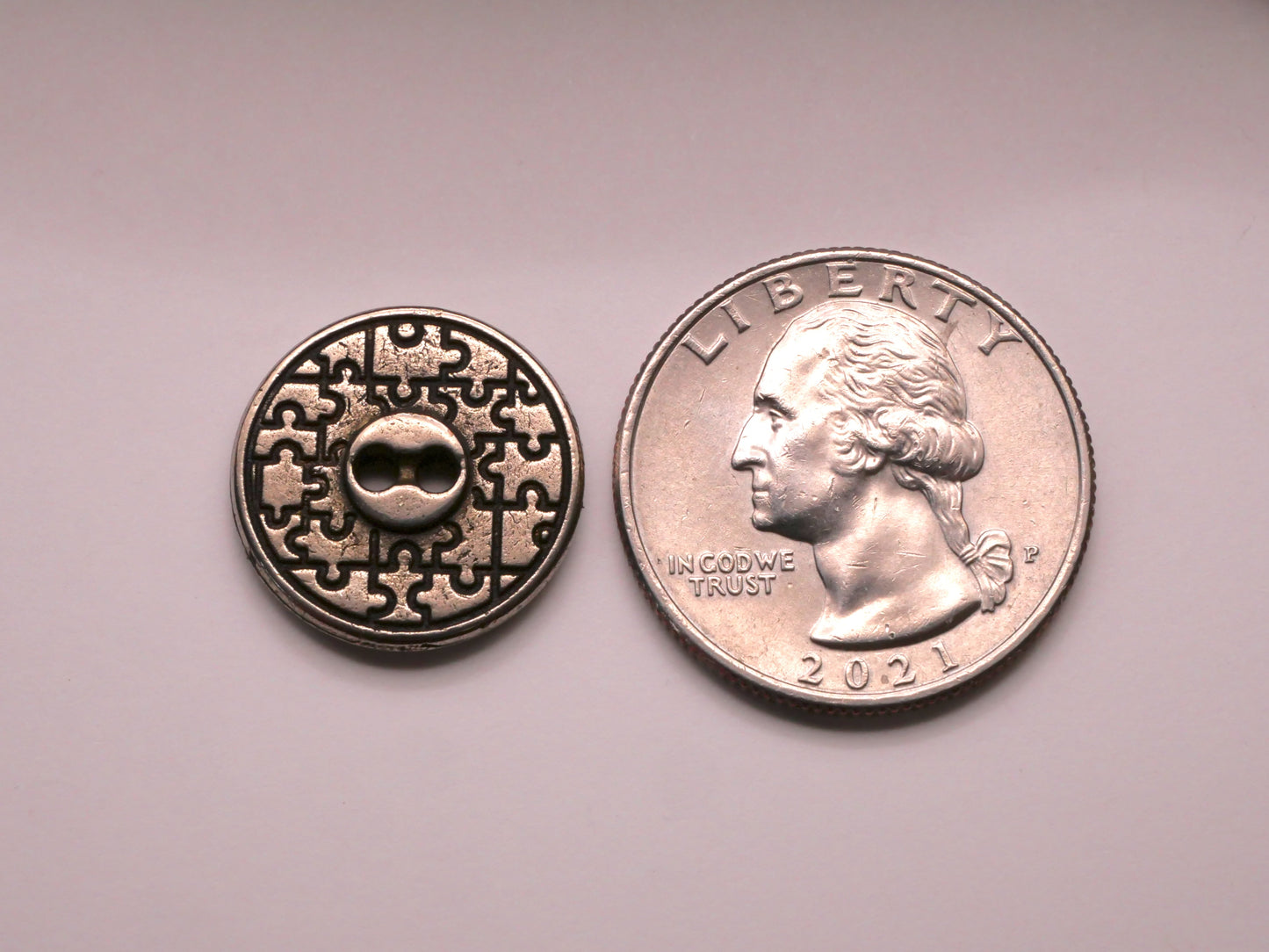 Puzzle Piece Pattern Silver Metal Vintage Button 18mm
