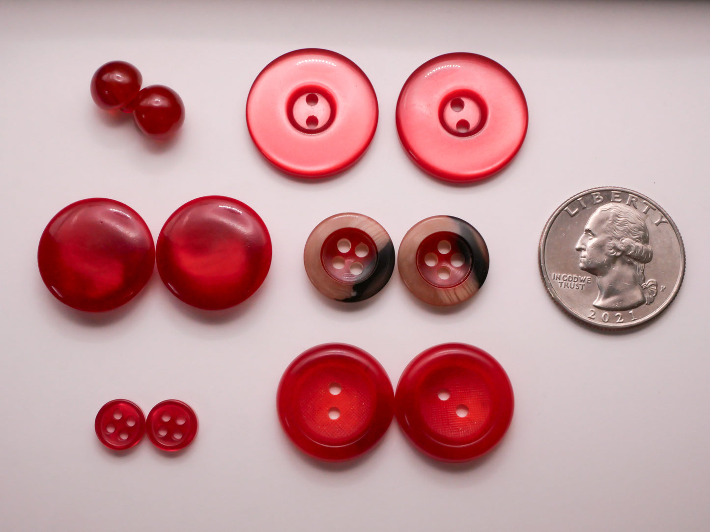 Red Vintage Plastic Pair of Buttons Various 8-22mm