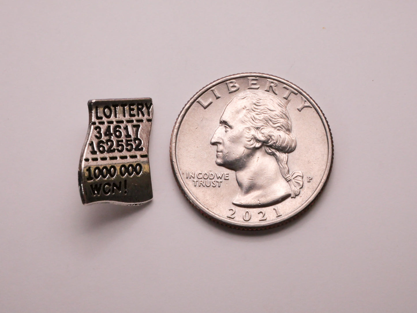 Winning Lottery Ticket Verbal Realistic Silver Metal Button 13x16mm