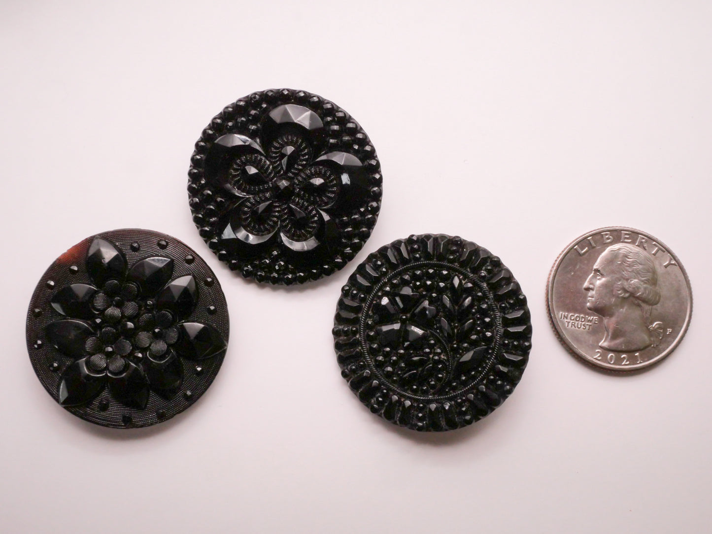 Flower Floral Design Steel Cut Look Black Glass Large Button Various 32mm
