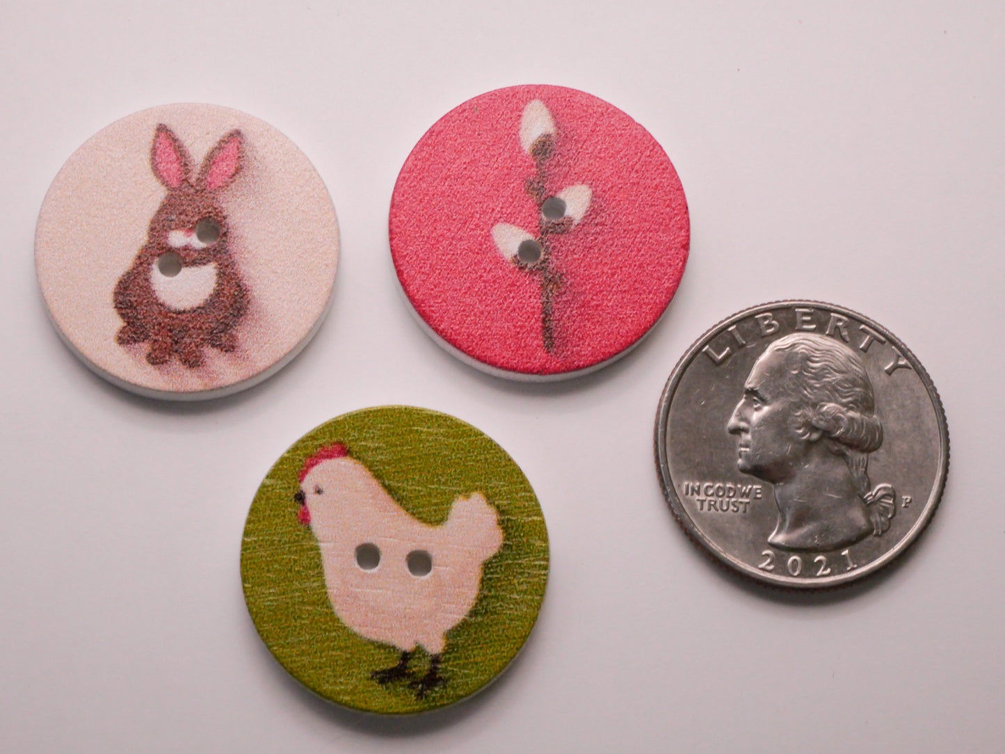 Easter Spring Wood Assorted Set of Eight Buttons 25mm