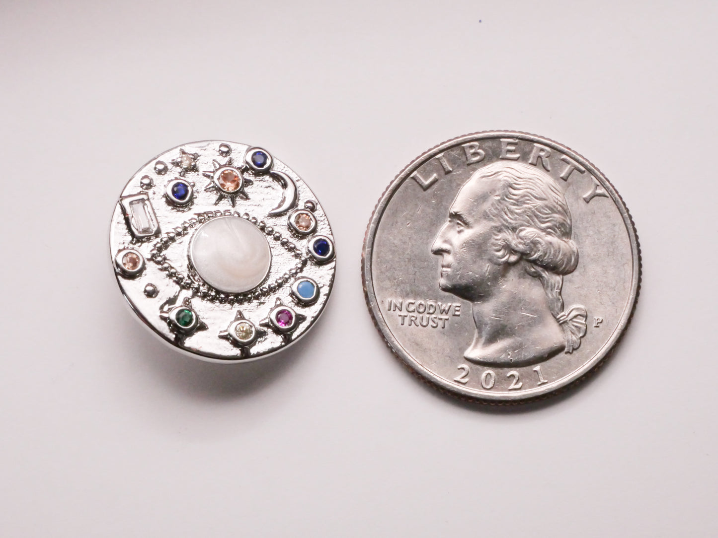 Eye Celestial Moon Stars Rhinestone Silver Metal Button 20mm