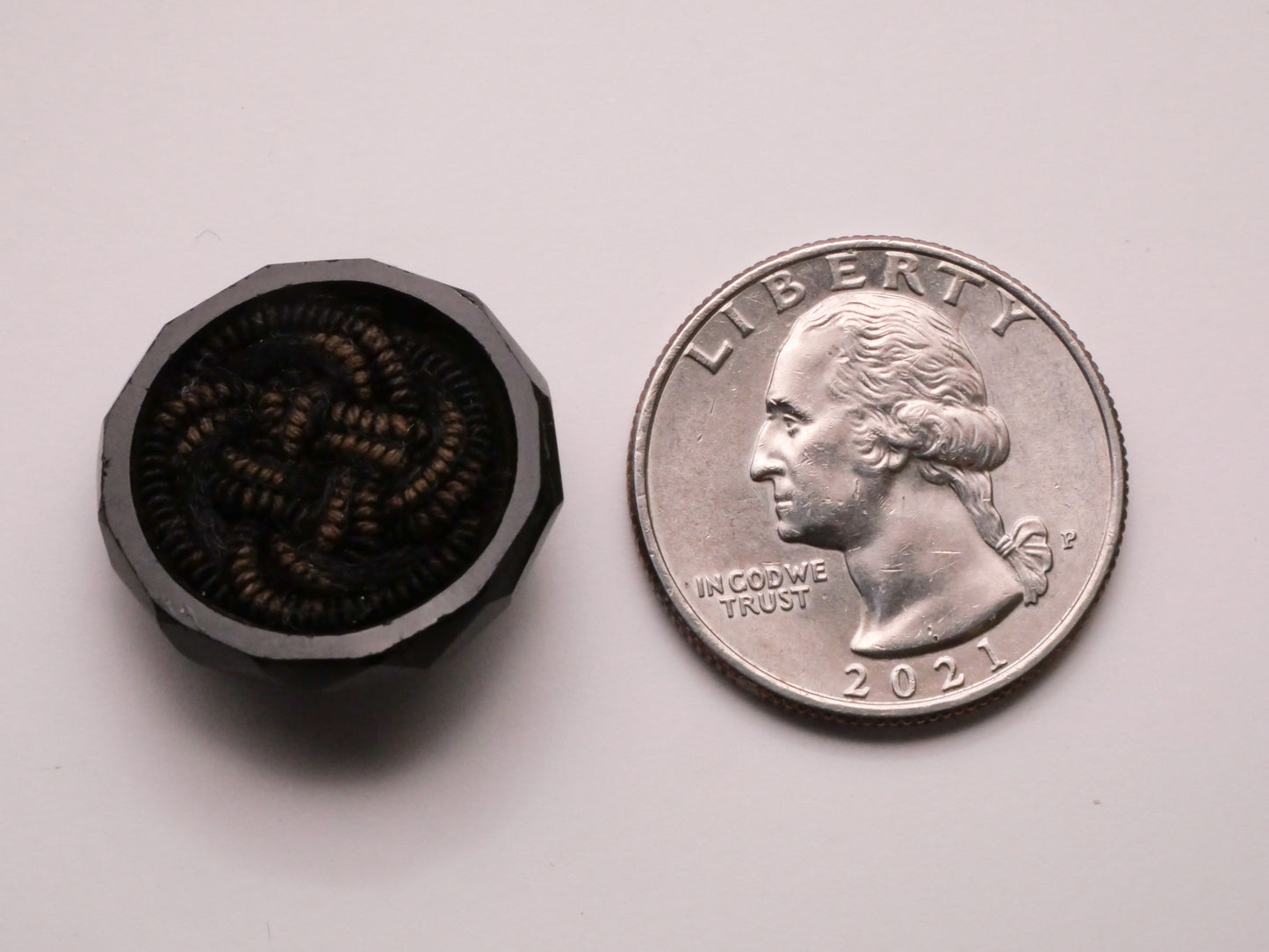 Passementerie Woven Threads Faceted Black Glass Antique Button 21mm