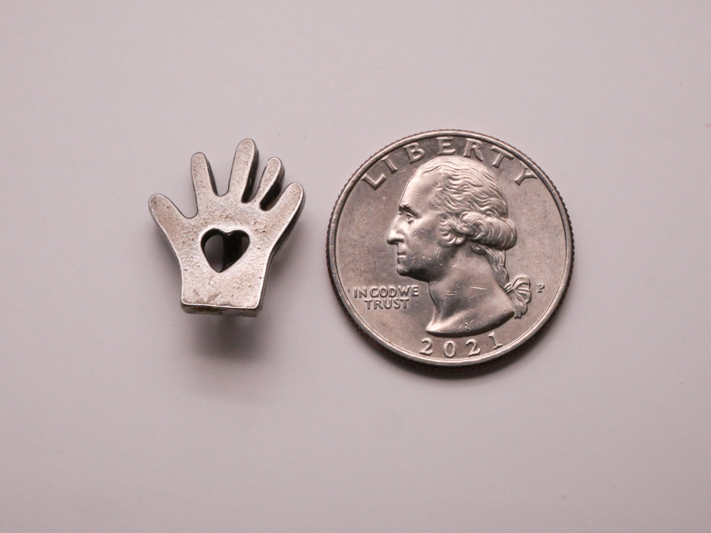 Heart in Hand Primitive Danforth Pewter Metal Button 15x19mm