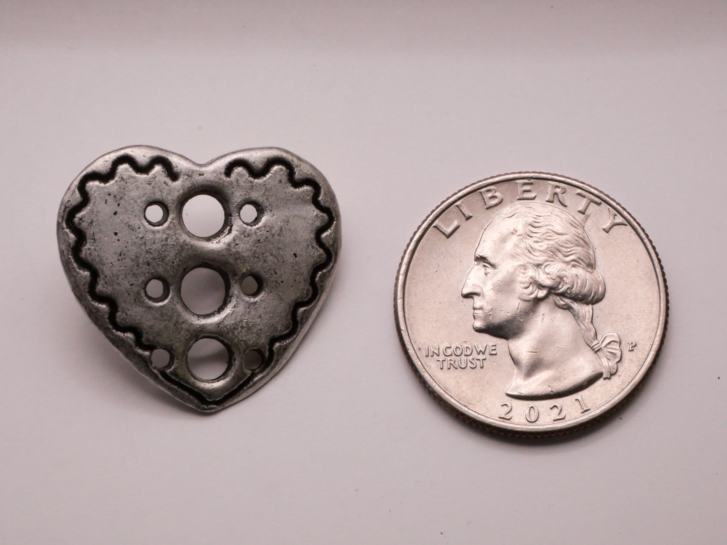 Heart Nine-Hole Shank Pewter Look Metal Button 23x24mm