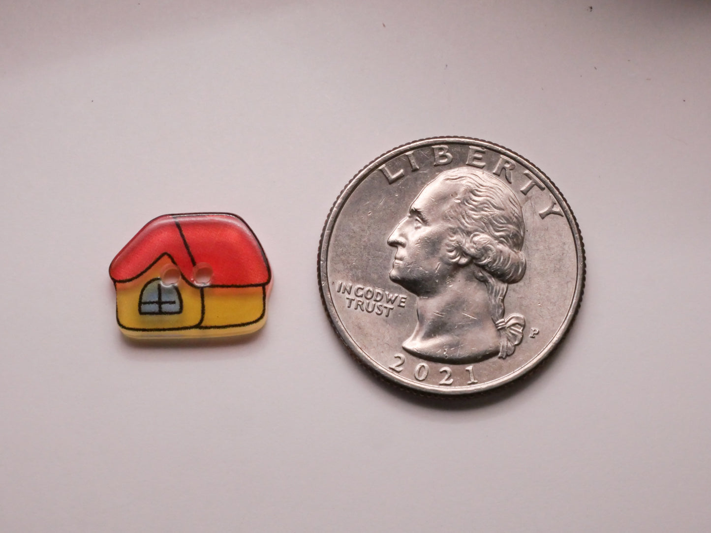 House Home Cottage Red Yellow Plastic Set of Three Buttons 11x15mm