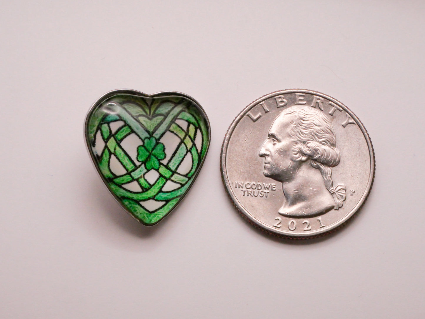 Heart Clover Celtic Design Plastic Metal Button 21mm