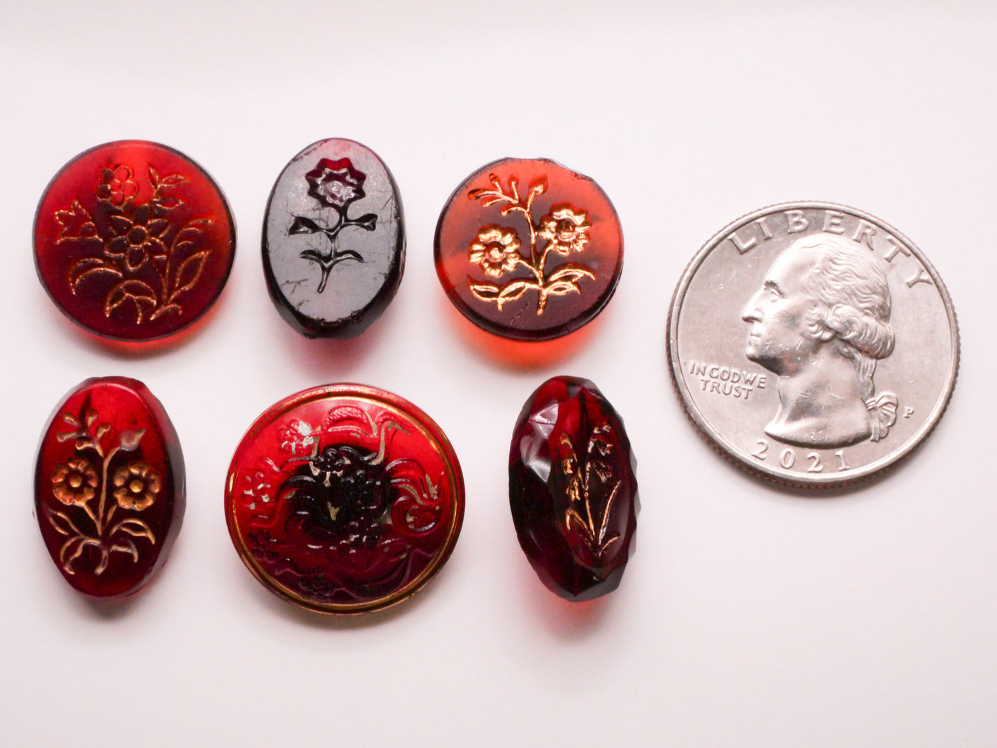 Flower Floral Design Antique Cranberry Red Glass Button Various 12-19mm