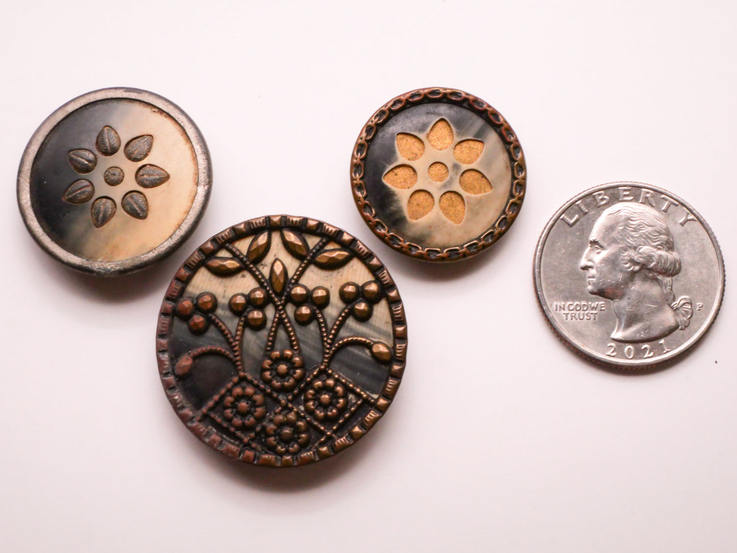 Flower Floral Slate Blue Victorian Celluloid Metal Button Various 22-31mm