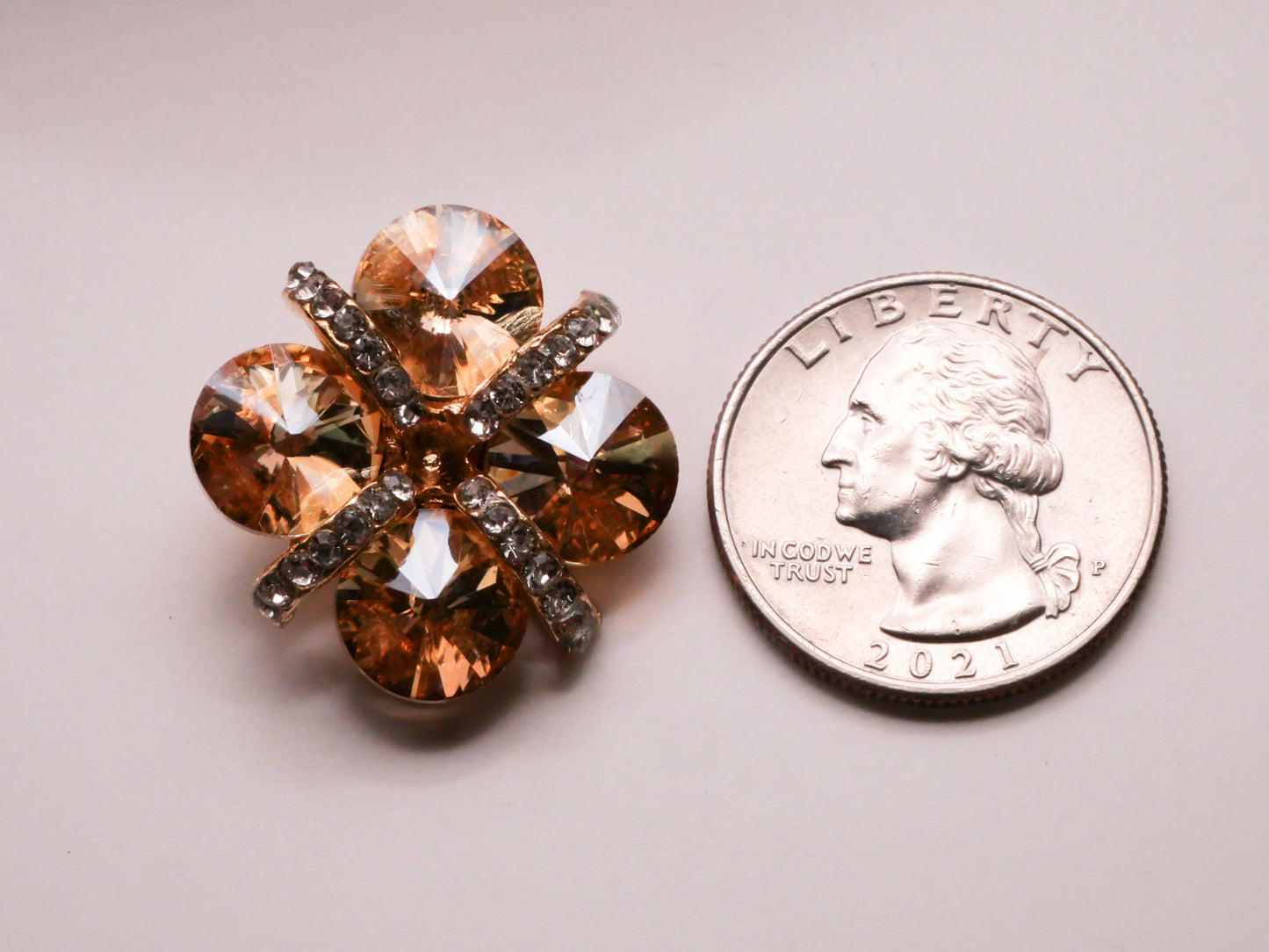 Clover Shape Champagne Rhinestone Glass Metal Button 26mm