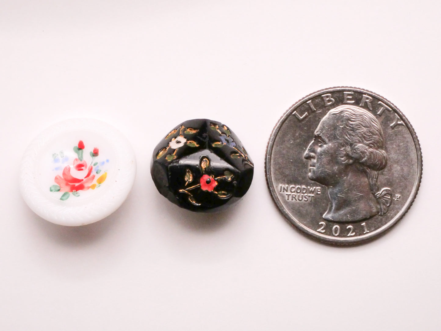 Flowers Floral Painted Glass Button Various 16-18mm