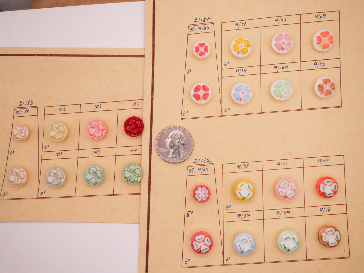 Clover Shamrock Sample New Old Stock Glass Button Various 11-13mm