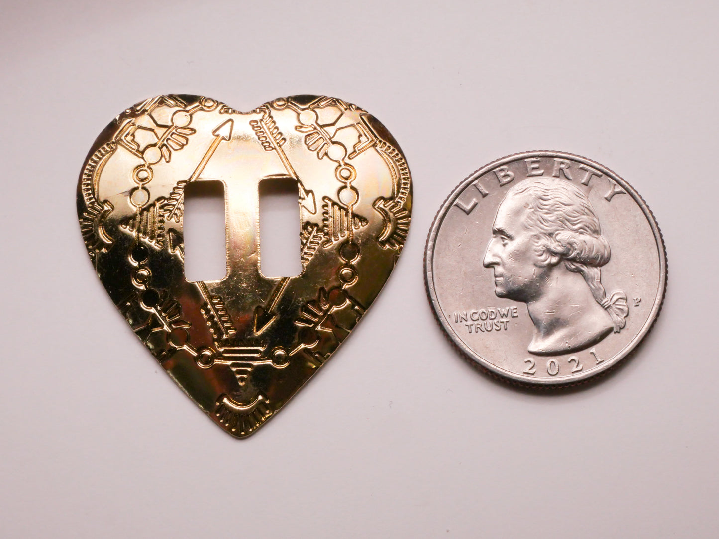 Heart Western Pattern Stamped Metal Buckle Button Embellishment 34x35mm