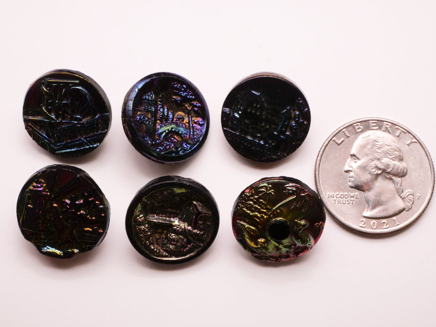 Landscape Rainbow Luster Black Glass Button Various 18-19mm