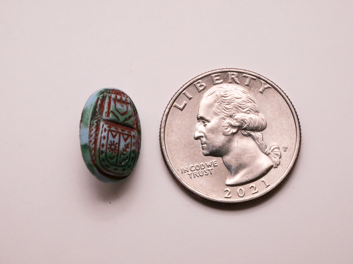 Scarab Beetle Insect Green Red Glass Button 12x17mm