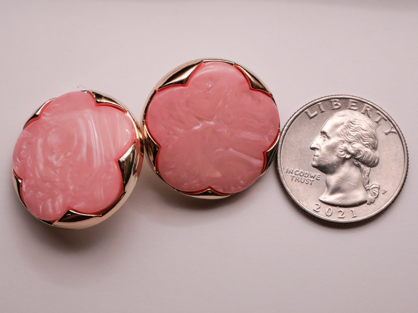 Pink Flower Pearlized Plastic Pair of Buttons 26mm