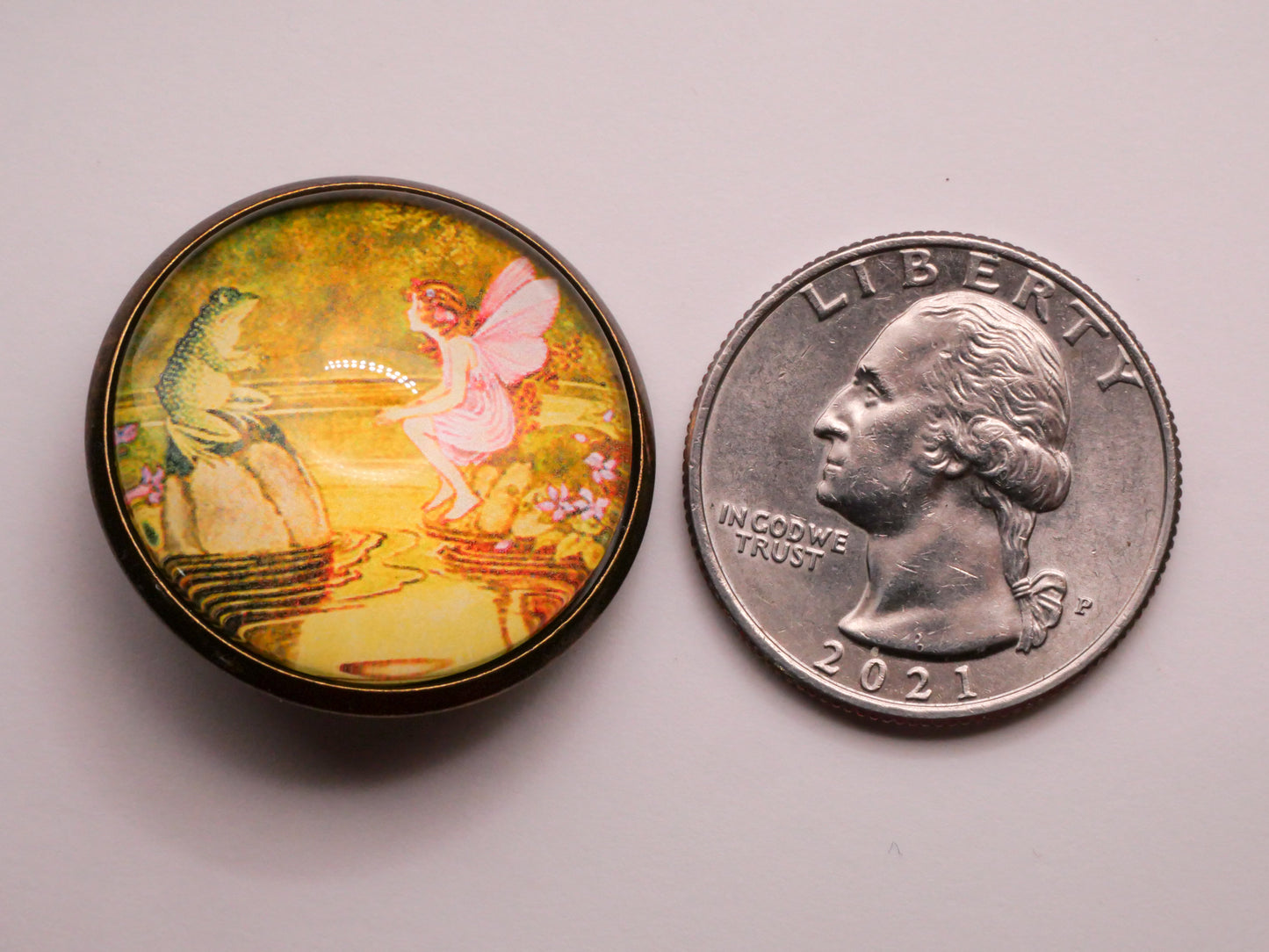 Fairy Frog Toad Illustration Glass Dome Bronze Metal Button 27mm
