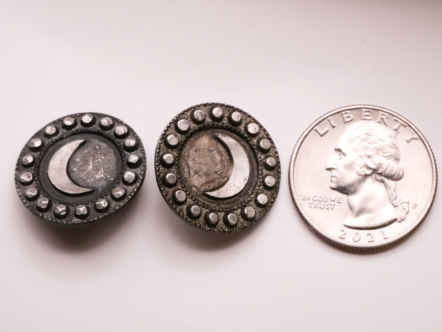 Crescent Moon Etched Stars Tinted Steel Metal Button Various 22mm