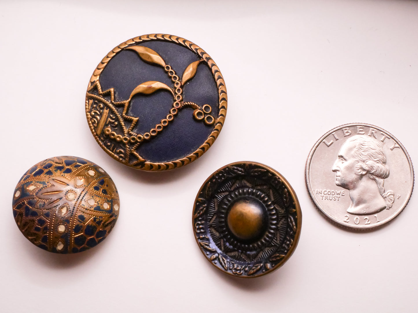 Victorian Blue Accent Antique Metal Button Various 23-32mm