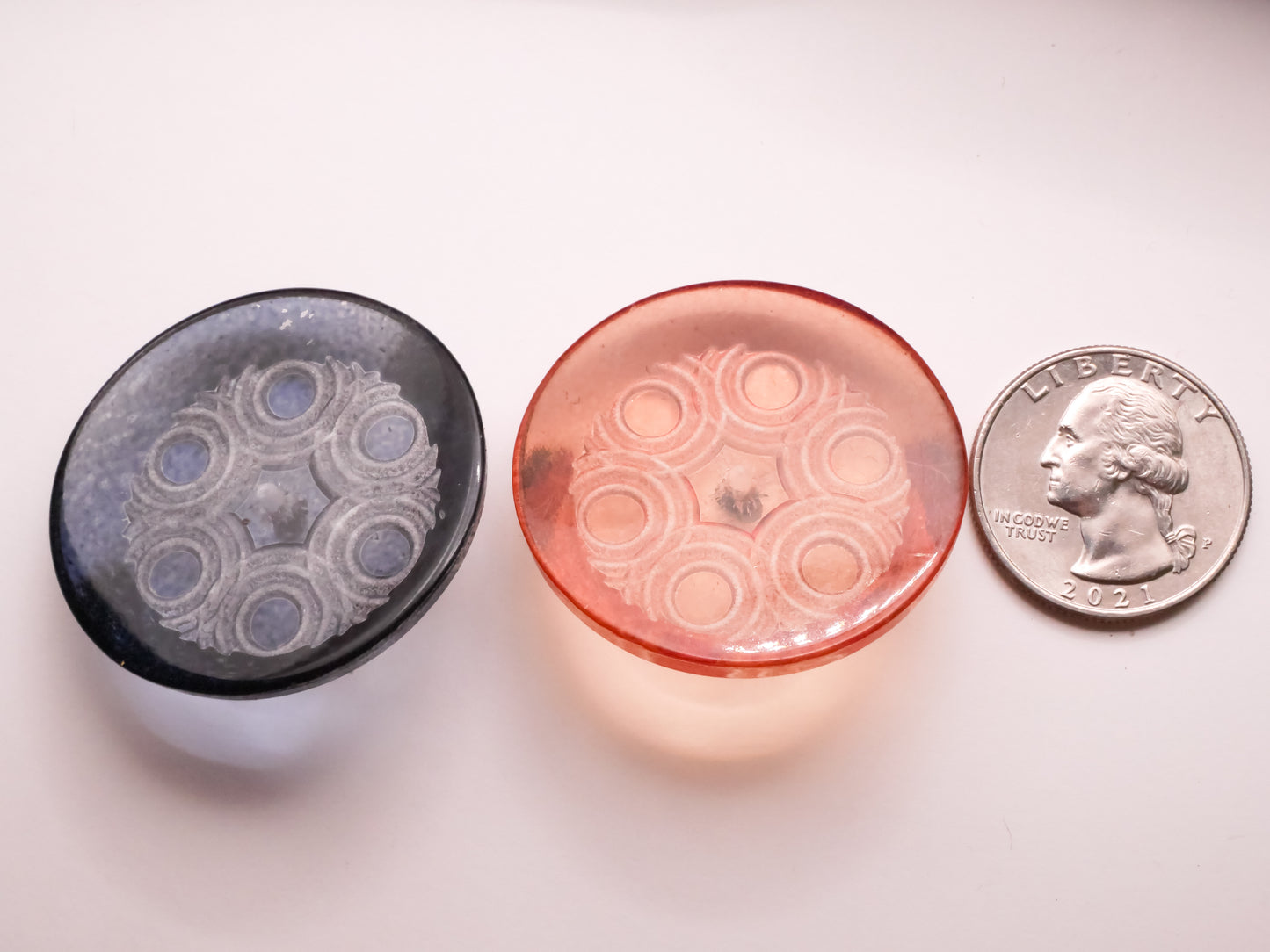 Orbit Lucite Blue or Peach Early Plastic Large Button Various 37mm