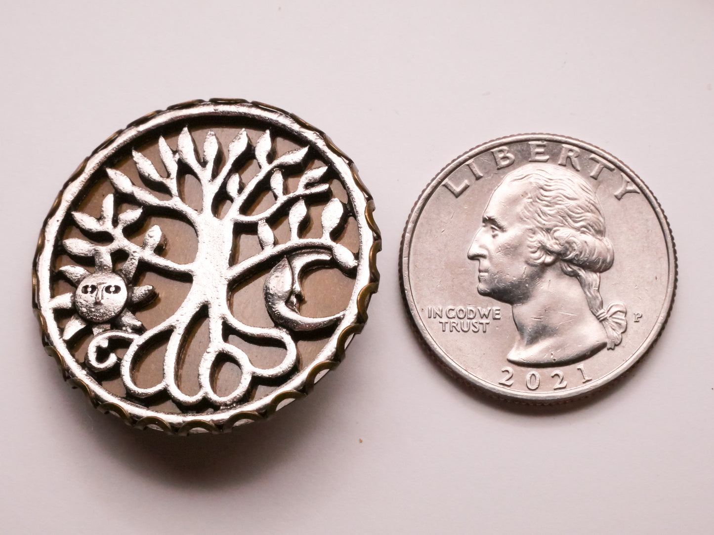 Tree of Life Sun Moon Two-Tone Metal Button 31mm