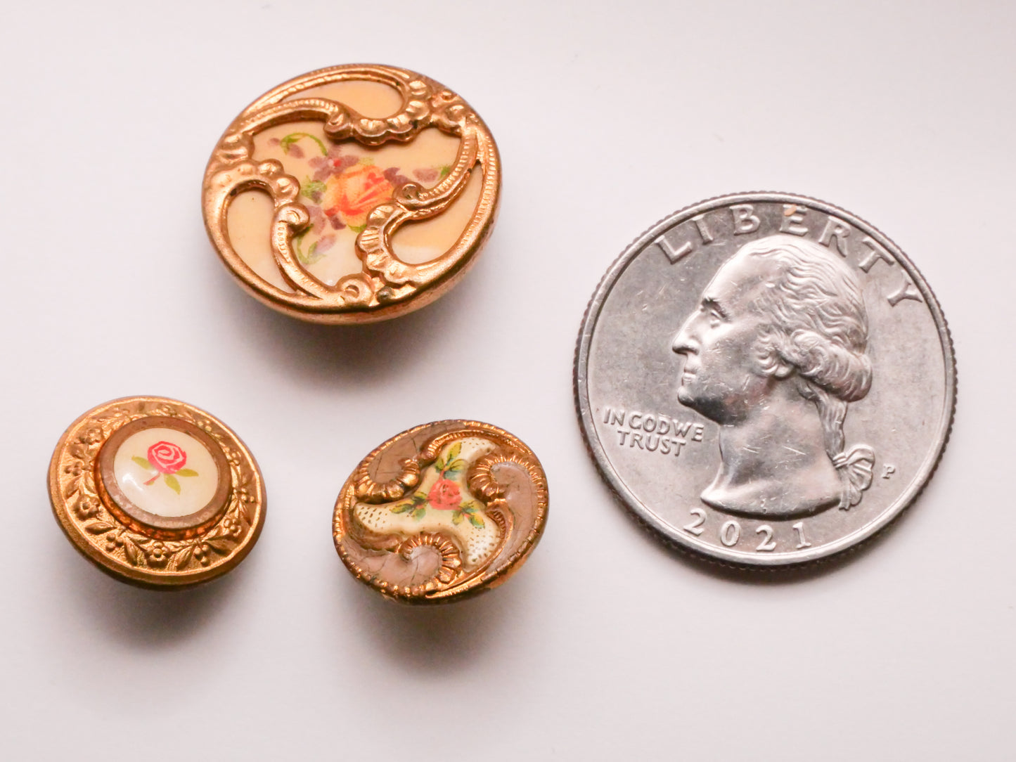 Rose Flower Celluloid Early Plastic Metal Victorian Button Various 14-19mm