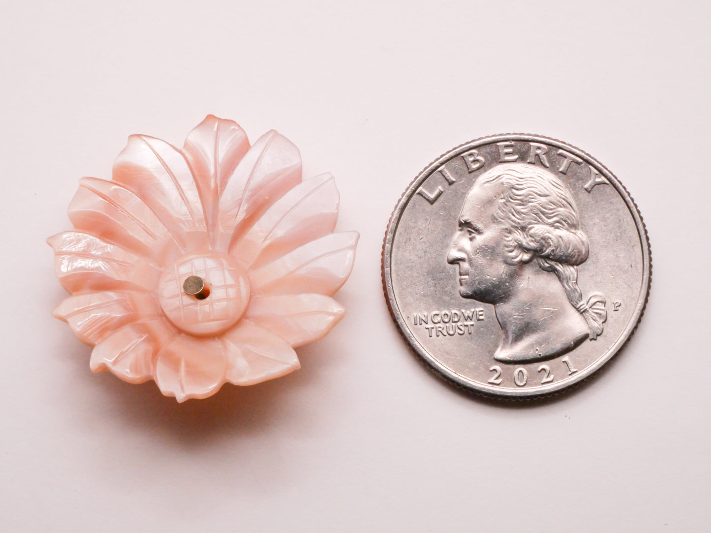 Flower Carved Pink Tone Mother of Pearl Shell Pin Shank Button 28mm