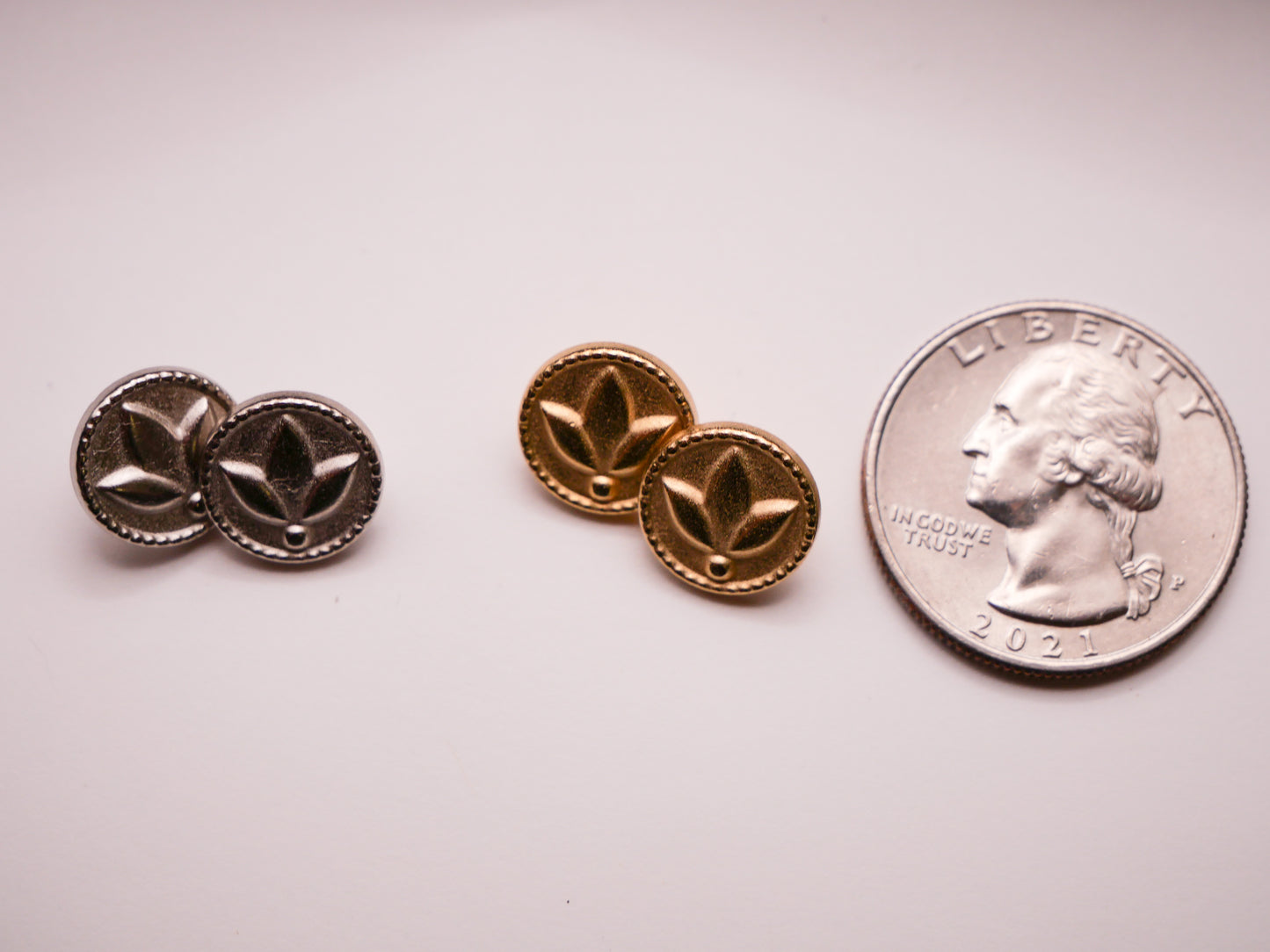 Lily Flower Leaf Metal Pair of Buttons 11mm