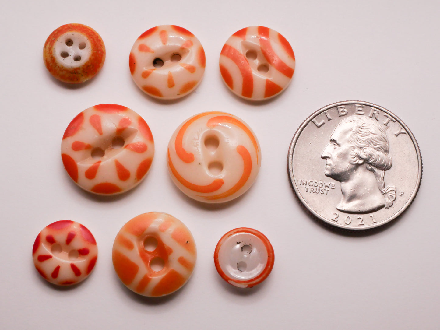 Orange China Antique Glass Button Various 11-17mm
