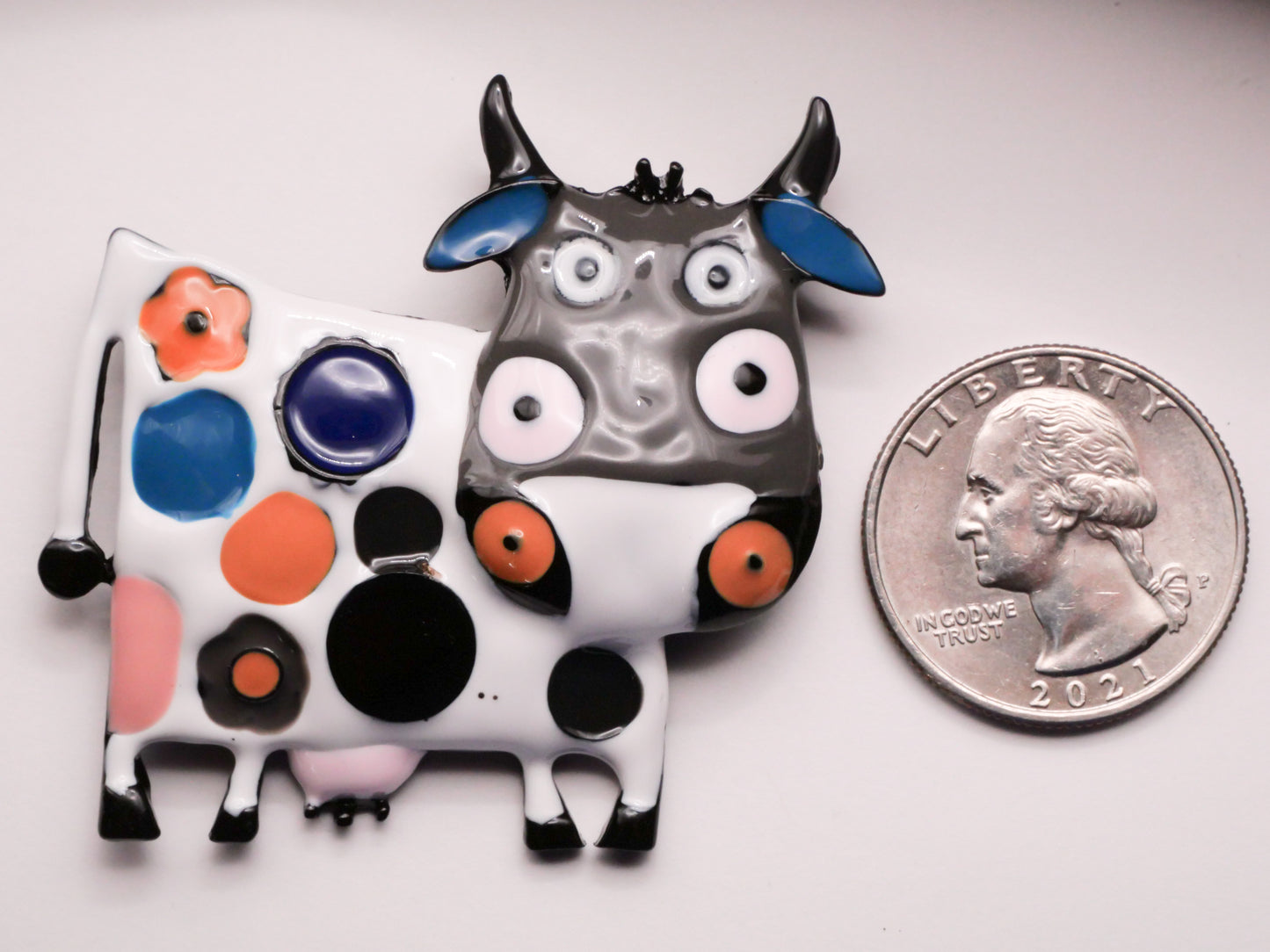 Spotted Cow Enamel Metal Brooch Pendant Embellishment 38x52mm