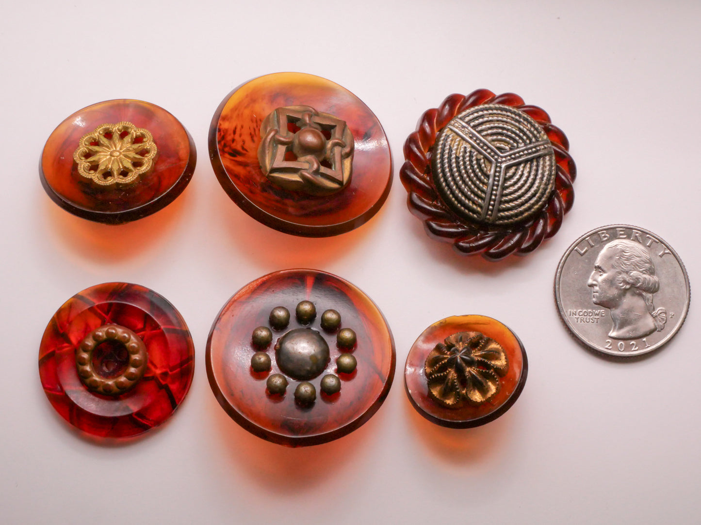 Tortoiseshell Look Metal Center Early Plastic Button Various 22-34mm