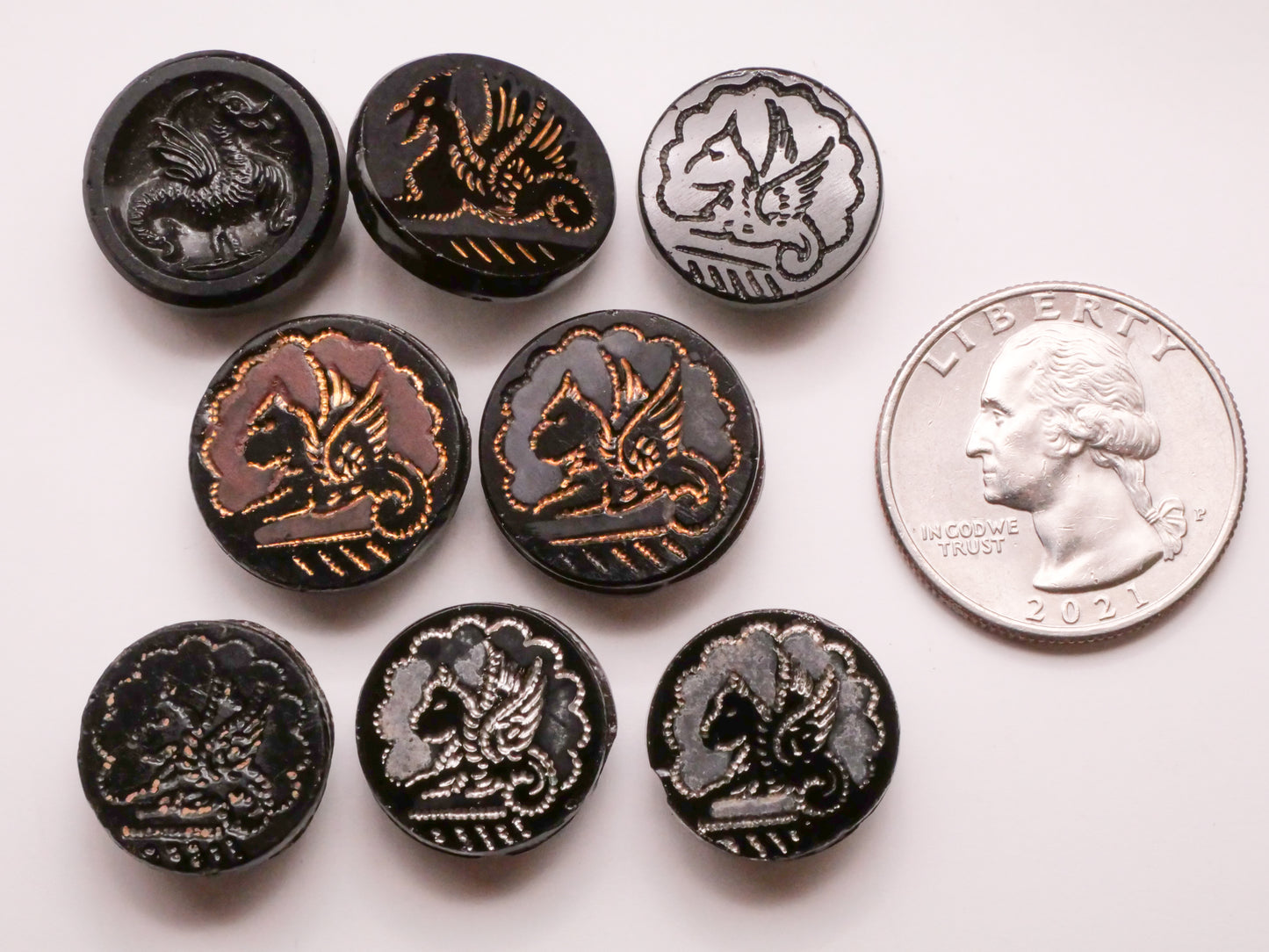 Dragon Mythological Black Glass Button Various 17-19mm