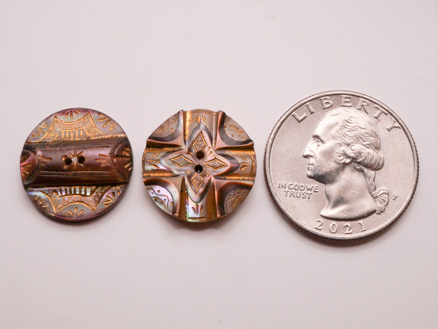 Intricate Etched Carved Antique Mother of Pearl Shell Button Various 18mm