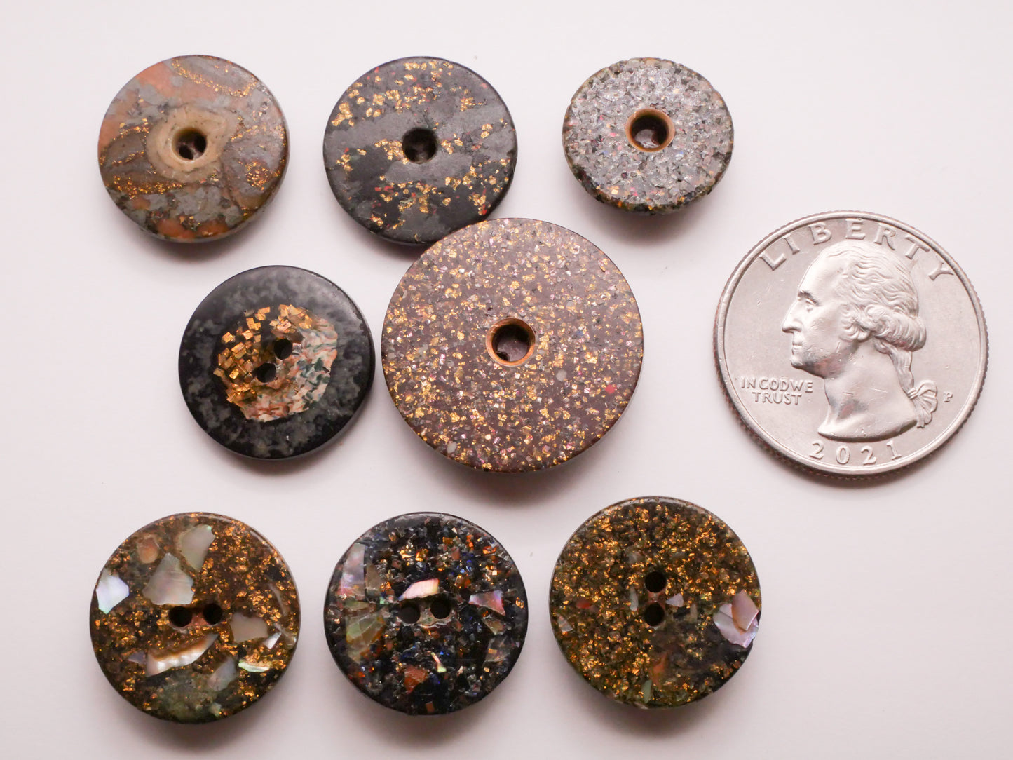 Gold Glitter Fleck Composition Early Plastic Button Various 17-23mm