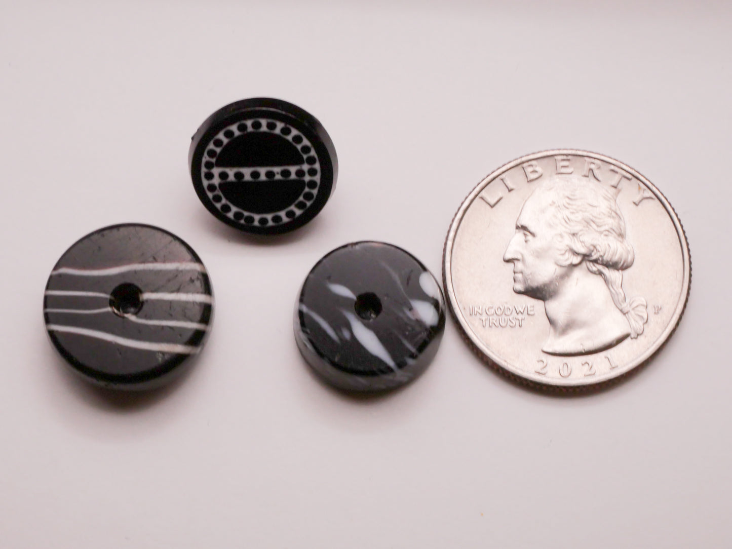 White Embedded Antique Black Glass Button Various 15-17mm