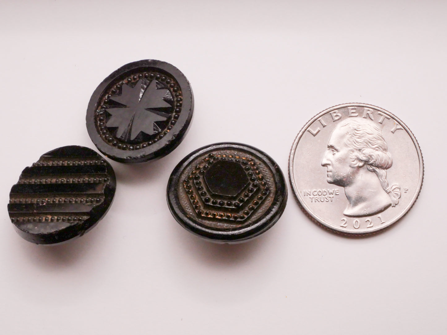 Bead String Look Black Glass Antique Button Various 20-21mm