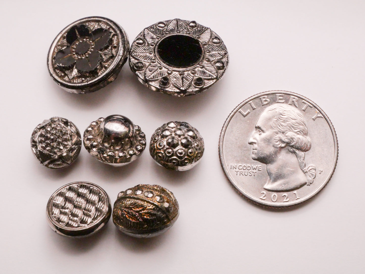 Silver Luster Black Glass Button Various 10-20mm