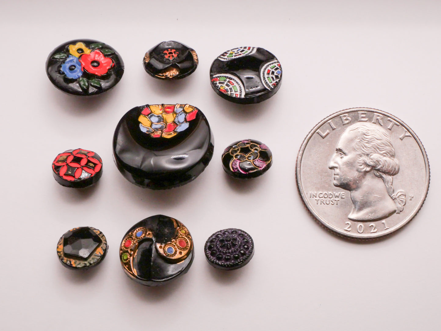 Hand-Painted Color Black Glass Button Various 9-18mm