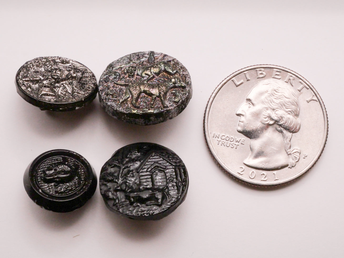 Dog Motif Antique Black Glass Button Various 14-18mm