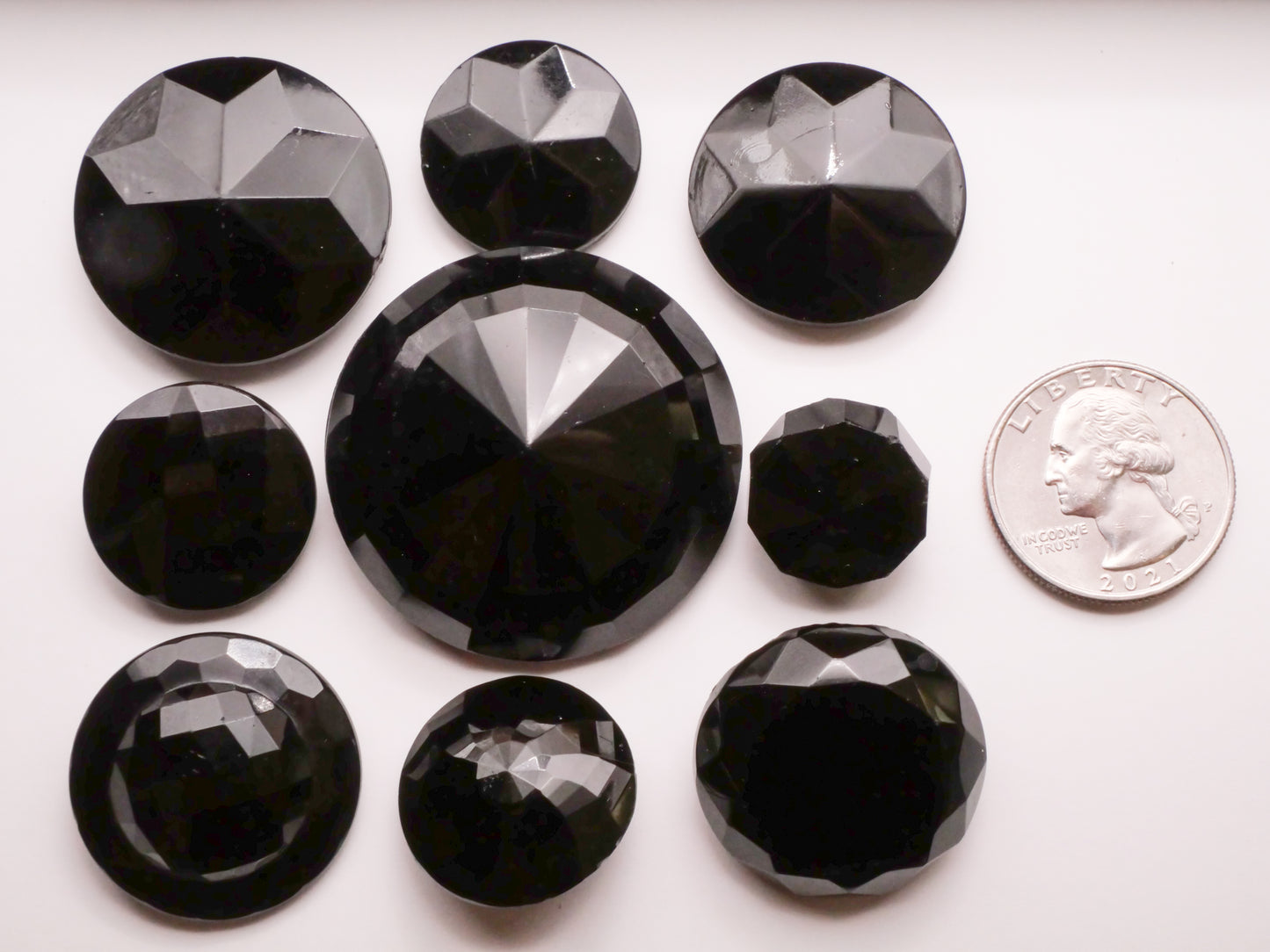 Faceted Facets Black Glass Button Various 16-40mm
