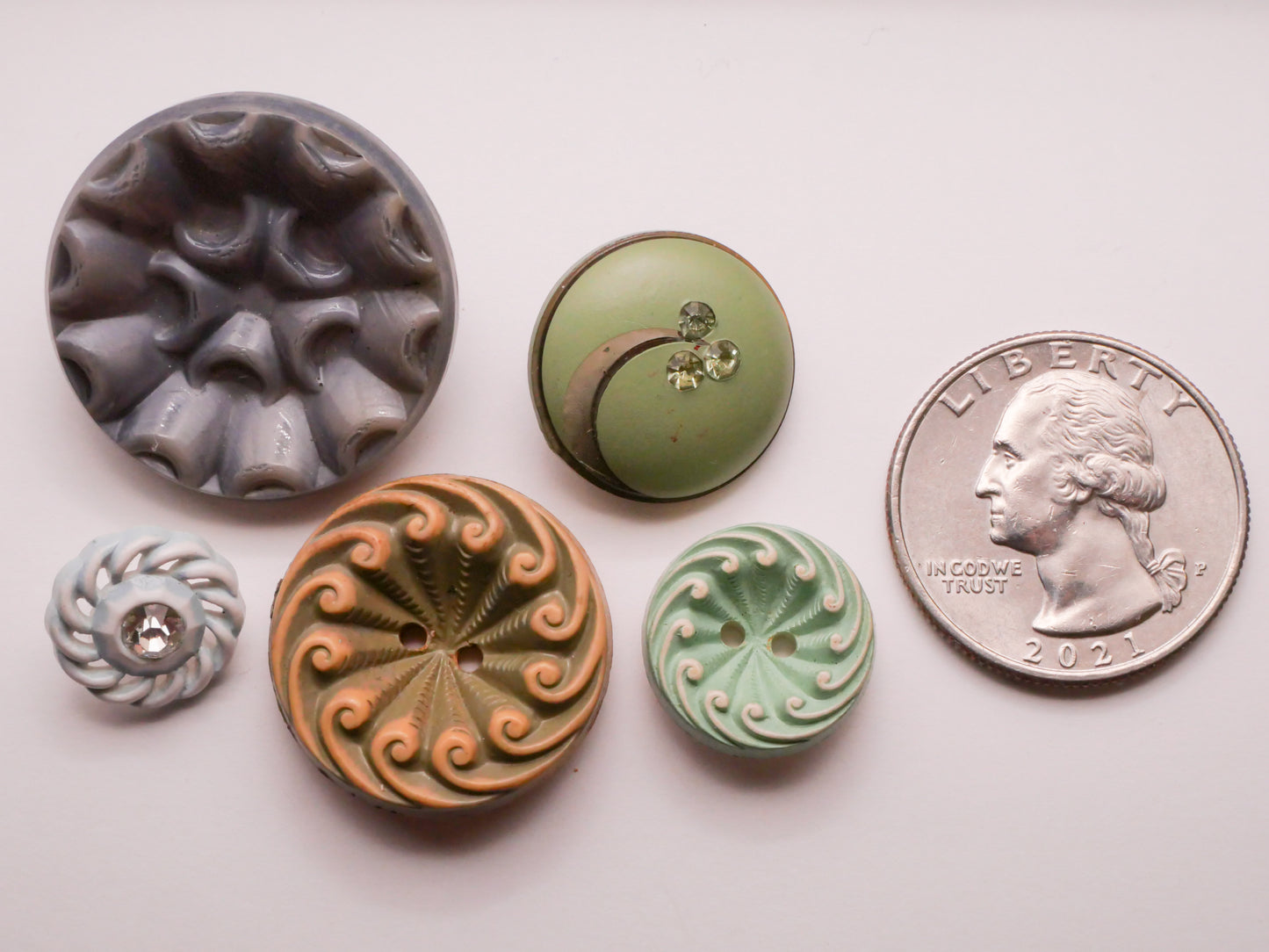 Wavy Blue Green or Seafoam Vintage Plastic Button Various 13-27mm