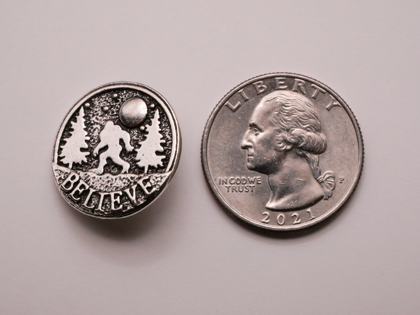 Believe Sasquatch Forest Moon Silver Metal Button 20mm