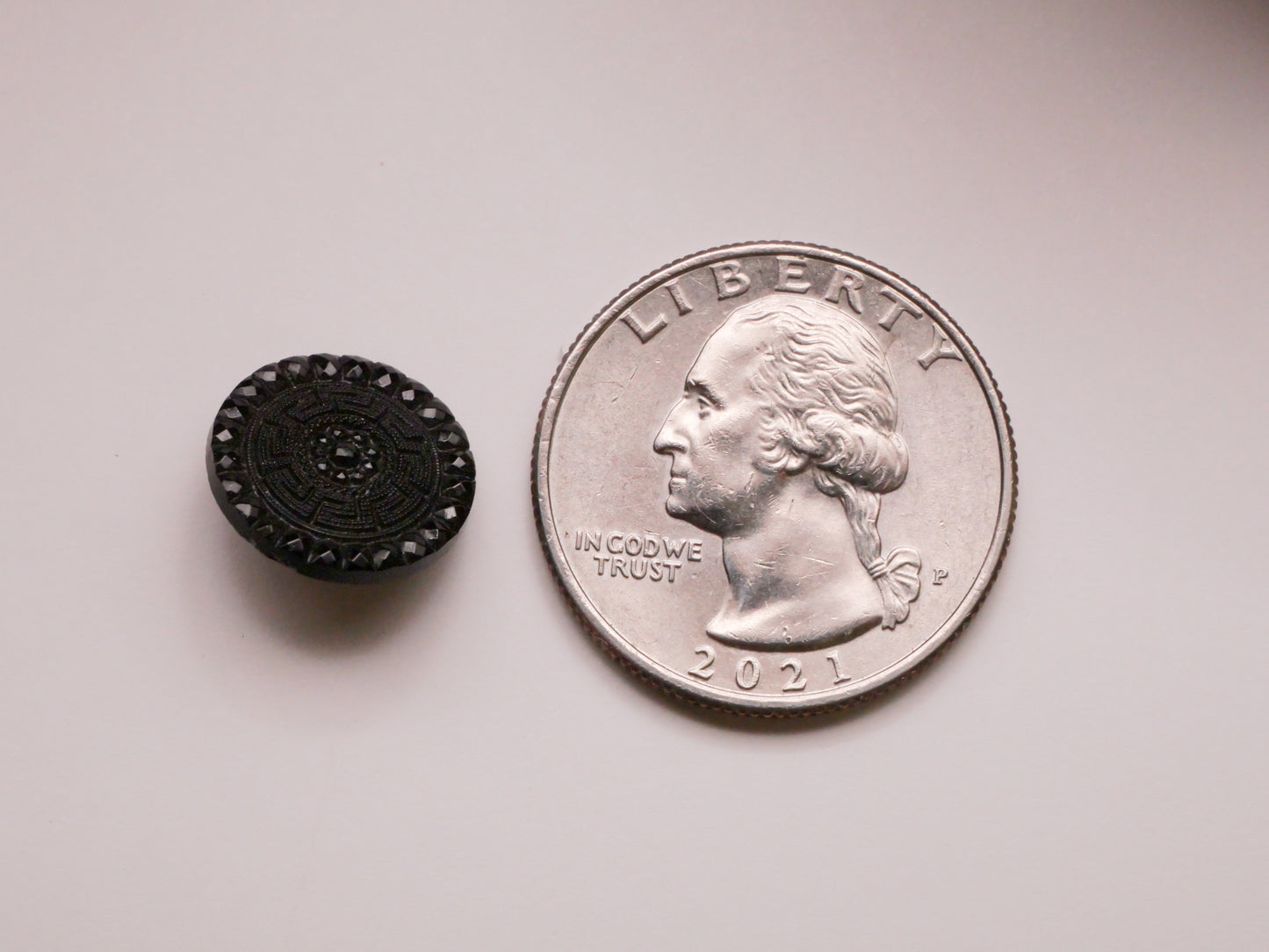 Greek Key Design Faceted Edge Black Glass Button 14mm